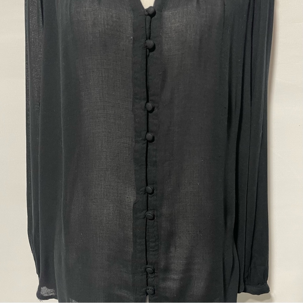 Lucky Brand Sheer Button Front Long Sleeve Blouse Black Size Medium - Picture 4 of 16